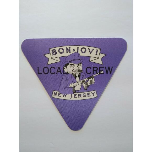 Bon Jovi Backstage Pass Gangster With Gun Original 1989 Rock Concert Purple Crew - Picture 2 of 2